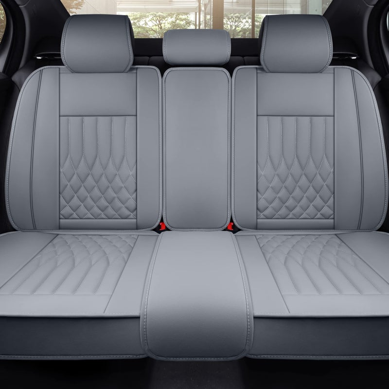 Aierxuan Rear Car Seat Covers with Waterproof Leather Automotive Vehicle Cushion Cover Universal fit for Most Cars BlackGrey Rear seat Cover