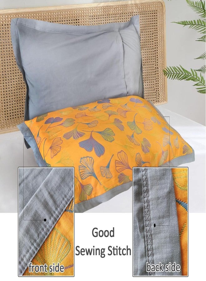 Bifqioy Ginkgo Quilted Pillow Shams Orange Queen Pillow Cases Set of 2 Cotton Embroidered Pillow Covers Soft Decorative Bed Pillow Protector,20" x 30" - Image 5
