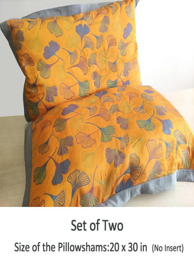 Bifqioy Ginkgo Quilted Pillow Shams Orange Queen Pillow Cases Set of 2 Cotton Embroidered Pillow Covers Soft Decorative Bed Pillow Protector,20" x 30" - Image 4