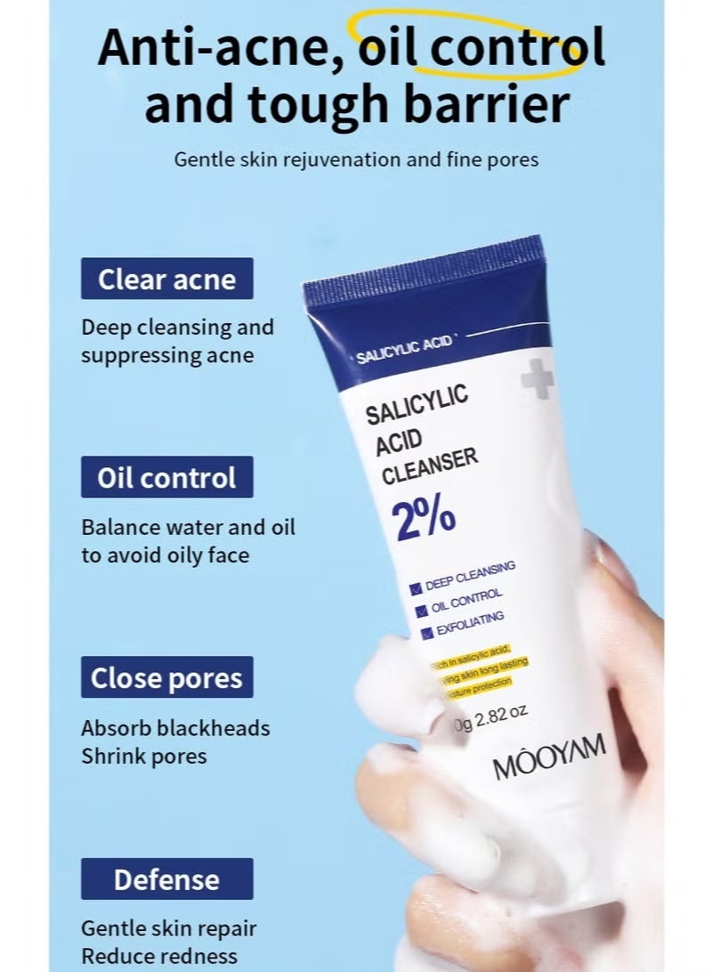 MOOYAM Salicylic Acid Cleanser - with 2% Salicylic Acid，Ceramide and Niacinamide | Gentle Foaming Face Wash for Sensitive, Acne Prone Skin | Deep Pore Cleaning | Unisex - 80g/2.82oz - Image 4