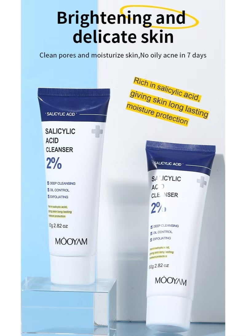 MOOYAM Salicylic Acid Cleanser - with 2% Salicylic Acid，Ceramide and Niacinamide | Gentle Foaming Face Wash for Sensitive, Acne Prone Skin | Deep Pore Cleaning | Unisex - 80g/2.82oz - Image 2