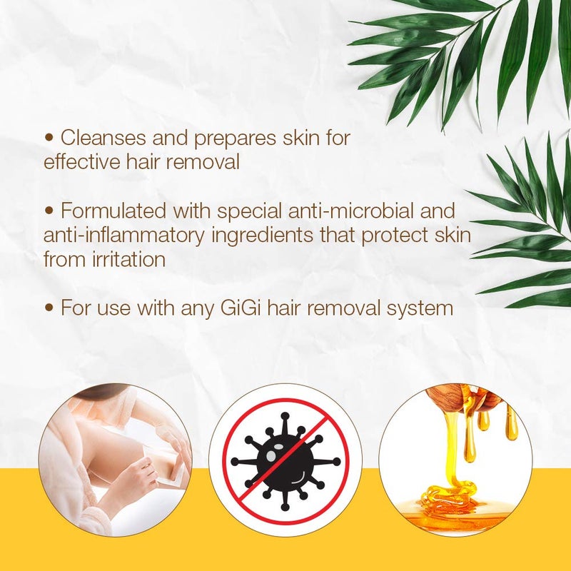 GiGi منظف جي جي قبل إزالة الشعر بالشمع - تحضير البشرة لإزالة الشعر بالشمع، يزيل الزيت والشوائب، مثالي للوجه والجسم، 8 أونصة سائلة - Image 3