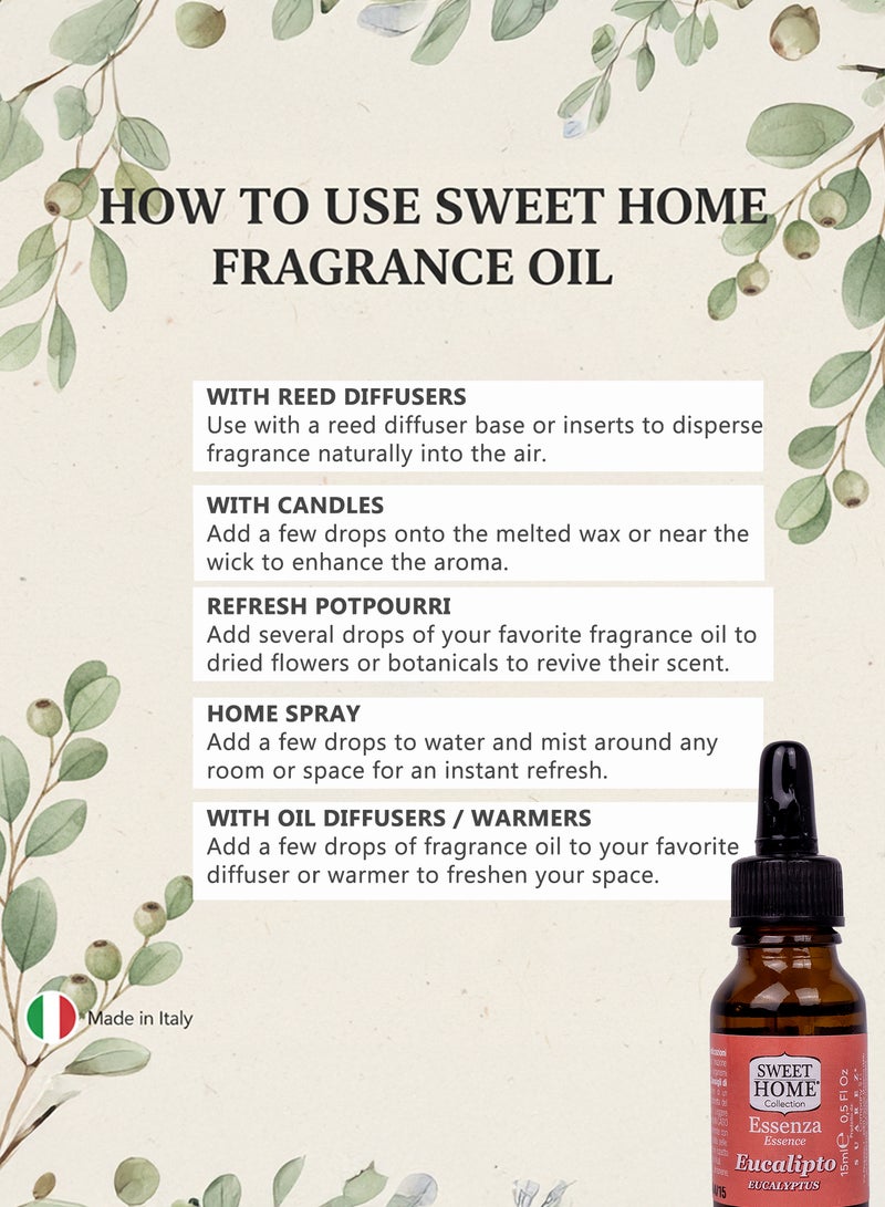 سويت هوم إسنسز - زيت عطري برائحة الأوكالبتوس، ١٥ مل | عطر عشبي منعش للفواحات والشموع ومعطرات المنزل | زيت أوكالبتوس منعش بنكهة النعناع لطاقة وصفاء ونضارة طبيعية - Image 5