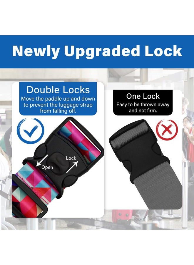 ZHOMA 2 Pack Luggage Straps for Suitcases, Adjustable Travel Belt with Double Lock and Quick Release Buckle, Heavy Duty Nylon Bag Packing Strap, Bright Identifiers Business Travel Accessories-Colorful Block - Image 2