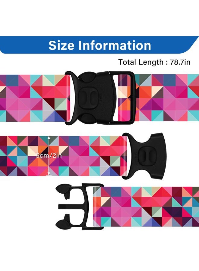 ZHOMA 2 Pack Luggage Straps for Suitcases, Adjustable Travel Belt with Double Lock and Quick Release Buckle, Heavy Duty Nylon Bag Packing Strap, Bright Identifiers Business Travel Accessories-Colorful Block - Image 3