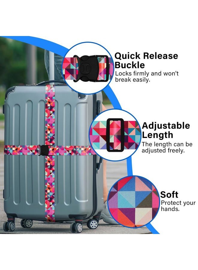 ZHOMA 2 Pack Luggage Straps for Suitcases, Adjustable Travel Belt with Double Lock and Quick Release Buckle, Heavy Duty Nylon Bag Packing Strap, Bright Identifiers Business Travel Accessories-Colorful Block - Image 4