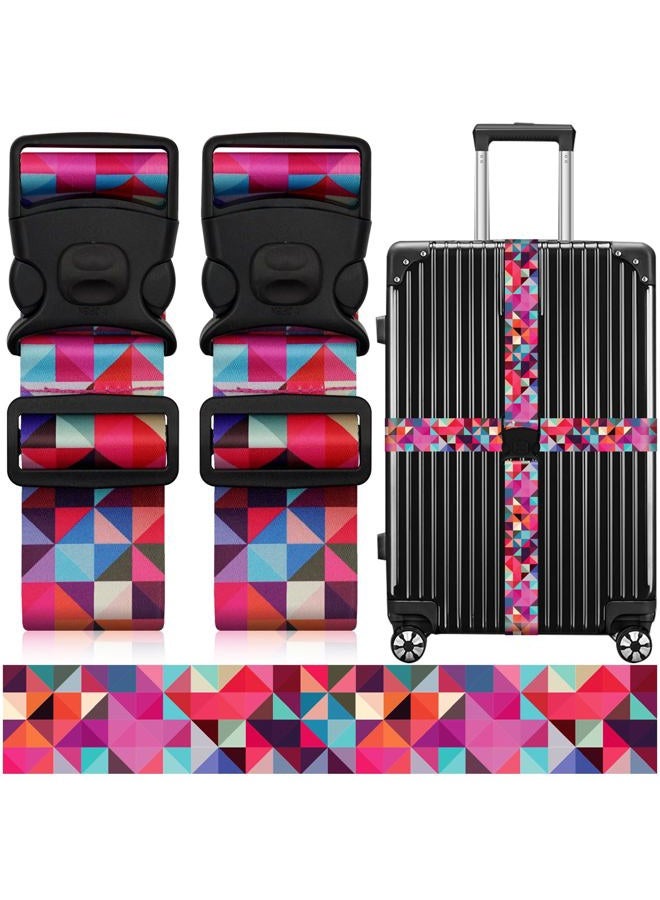 ZHOMA 2 Pack Luggage Straps for Suitcases, Adjustable Travel Belt with Double Lock and Quick Release Buckle, Heavy Duty Nylon Bag Packing Strap, Bright Identifiers Business Travel Accessories-Colorful Block - Image 1