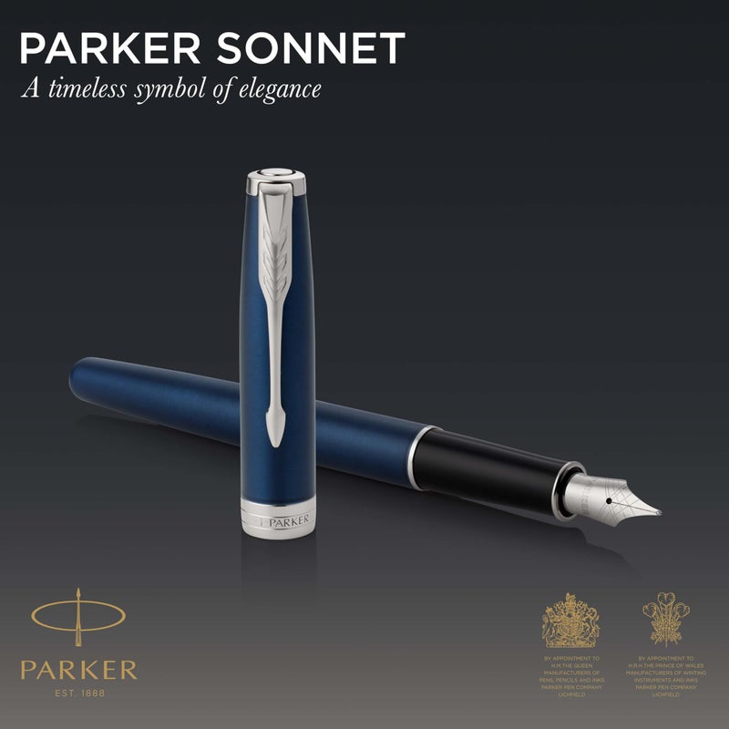 PARKER Sonnet Fountain Pen, Blue Lacquer with Palladium Trim, Medium Nib (1945364) - Image 2