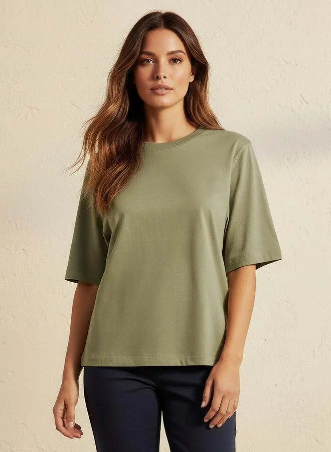 سبلاش فيڤ Relaxed Fit Cotton T-shirt with Crew Neck