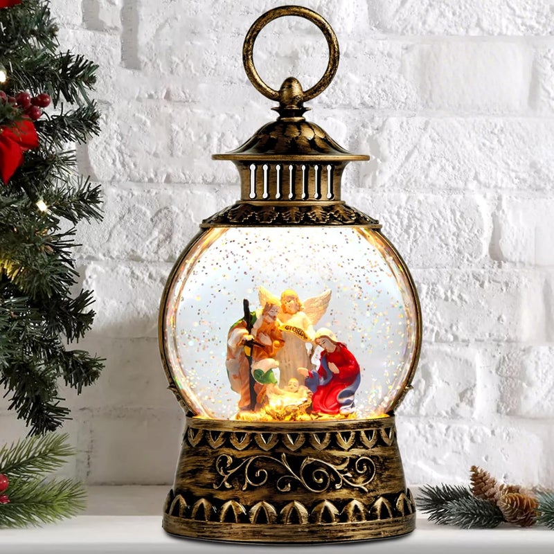 Aixuler Christmas Nativity Snow Globe, Nativity Musical Snow Globe Lantern Lights with 6H Timer Battery & USB Powered, Retro Style Holiday Glitter Globe for Xmas Home Decoration Holiday Party Gifts - Image 1
