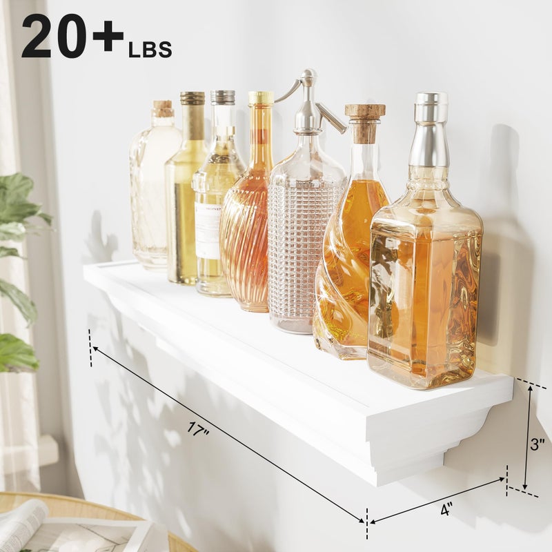 Alsonerbay Floating Shelves - White Rustic Wall Shelves, 2 Pack (17 Inch) for Bedroom, Living Room, Bathroom - Image 3