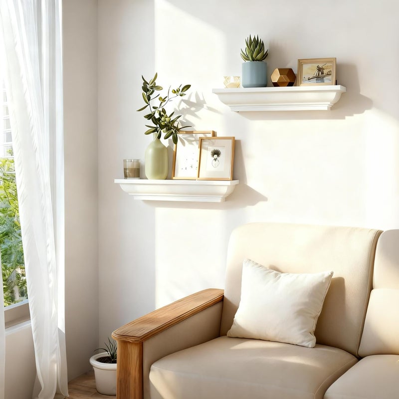 Alsonerbay Floating Shelves - White Rustic Wall Shelves, 2 Pack (17 Inch) for Bedroom, Living Room, Bathroom - Image 5
