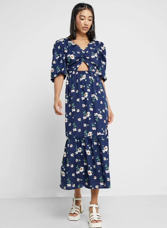 Ginger Cut-Out Front Puff Sleeve Dress