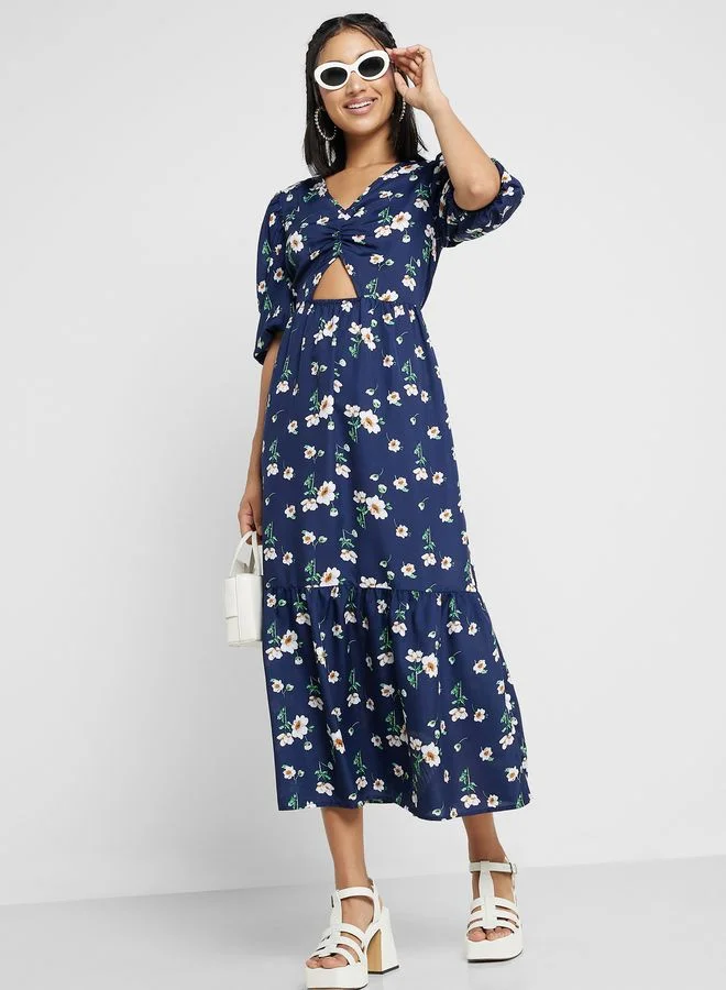 Ginger Cut-Out Front Puff Sleeve Dress