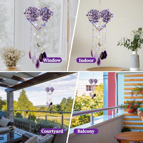 Dreamocean Heart Crystal Suncatcher, Dreamocean Amethyst Sun Catcher for Windows Haning Decor Crystal Tree of Life Dream Catchers Wall Hangings Outdoor Garden Decor for Adults Girls - Image 5