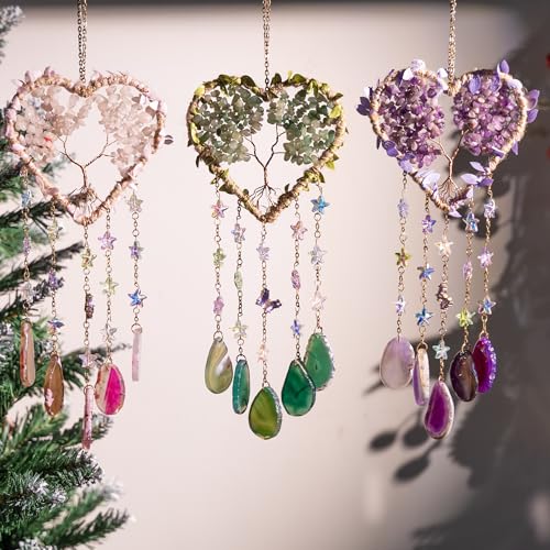 Dreamocean Heart Crystal Suncatcher, Dreamocean Amethyst Sun Catcher for Windows Haning Decor Crystal Tree of Life Dream Catchers Wall Hangings Outdoor Garden Decor for Adults Girls - Image 2