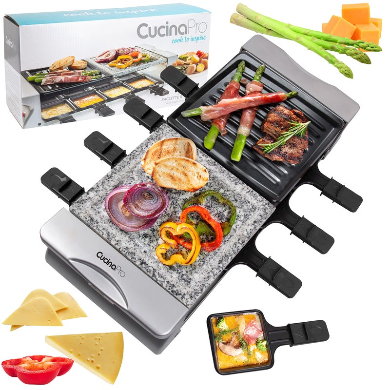 Electric Cheese Raclette Table Grill w Nonstick Grilling Plate  Cooking Stone Electric Indoor Smokeless Korean BBQ 8 Person Tabletop Cooker Hotplate Melt Cheese Grill Meat Veggies Home Dinner Party
