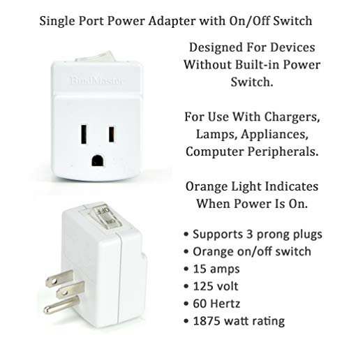 BindMaster 3 Prong Grounded Single Port Power Adapter with Indicator On/Off Switch (3 Pack) - Image 2