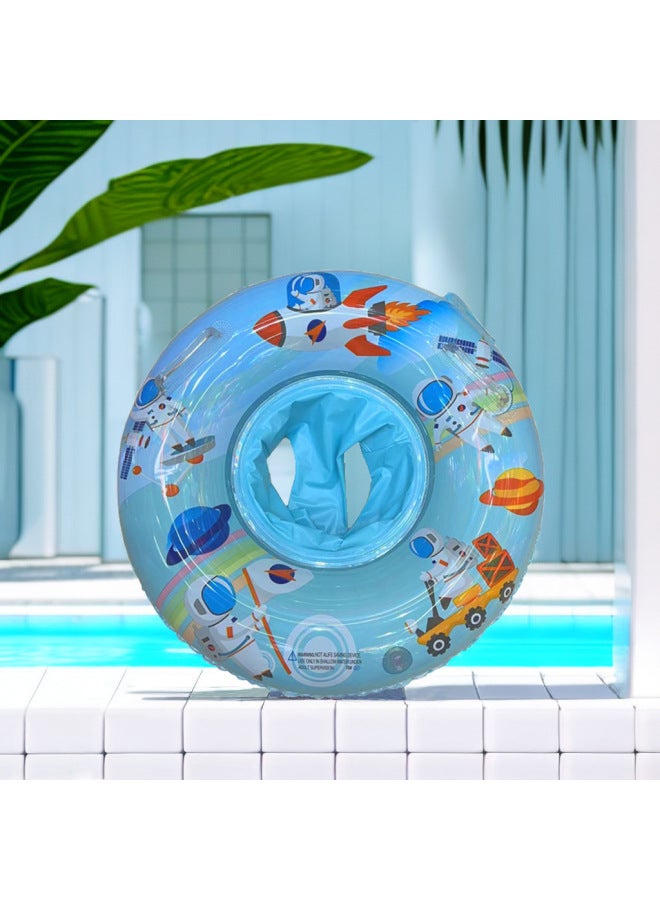 Generic Cartoon Printed Children's Swimming Ring Thickened Outdoor Water Inflatable Toy Baby Underarm Ring Floating Ring-Outer Diameter After Inflation:60-Inner Diameter After Inflation:Spaceman Pants Pocke - Image 1