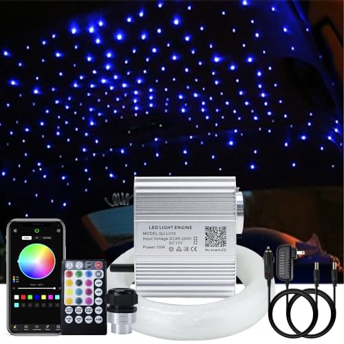 AKEPO 10W Car Home Use APP+Twinkle+Music Fiber Optic Lights kit for Star Ceiling Sky Light, RGBW Light Engine + Optical Fiber Cable 150pcs 0.03in/0.75mm 6.5ft/2m + 28key RF Remote Control - Image 1