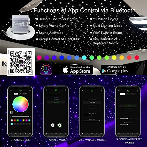 AKEPO 10W Car Home Use APP+Twinkle+Music Fiber Optic Lights kit for Star Ceiling Sky Light, RGBW Light Engine + Optical Fiber Cable 150pcs 0.03in/0.75mm 6.5ft/2m + 28key RF Remote Control - Image 3