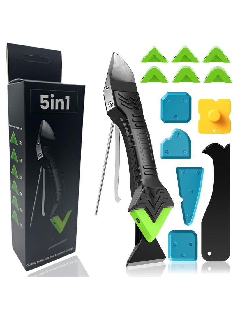 Ru syanl 5-in-1 Caulking Remover & Finishing Tool Kit with Grout Scraper and 6 Silicone Pads for Sealant Cleaning & Gap Repair – For Bathroom, Kitchen & Home - Image 1