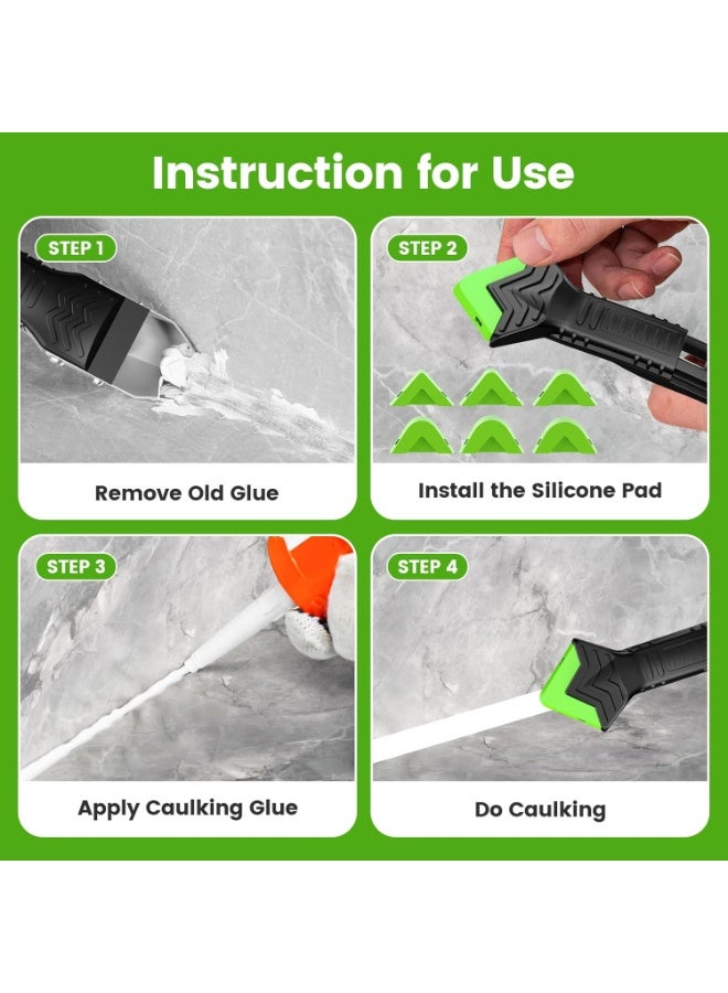 Ru syanl 5-in-1 Caulking Remover & Finishing Tool Kit with Grout Scraper and 6 Silicone Pads for Sealant Cleaning & Gap Repair – For Bathroom, Kitchen & Home - Image 2