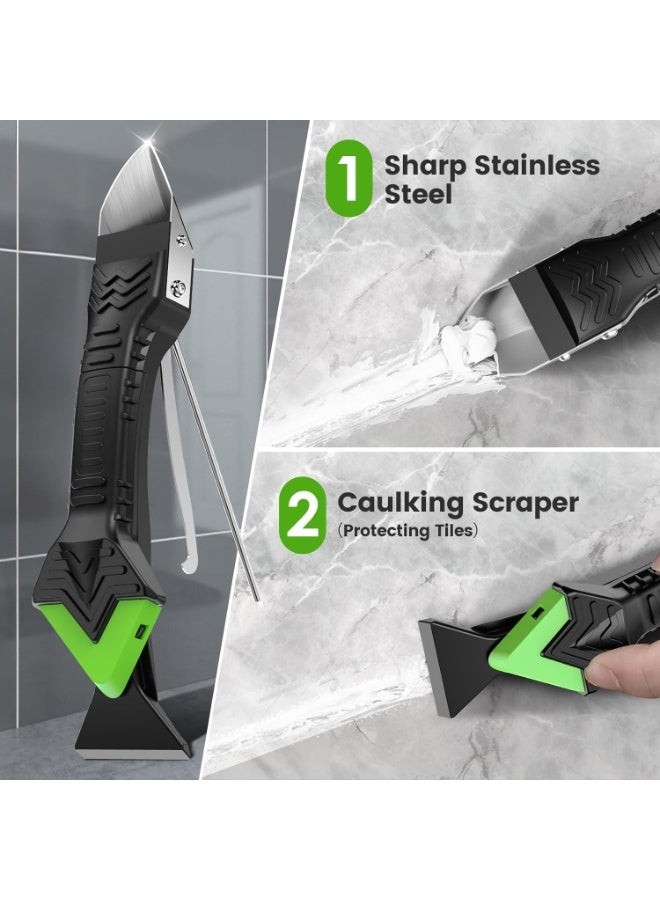 Ru syanl 5-in-1 Caulking Remover & Finishing Tool Kit with Grout Scraper and 6 Silicone Pads for Sealant Cleaning & Gap Repair – For Bathroom, Kitchen & Home - Image 3