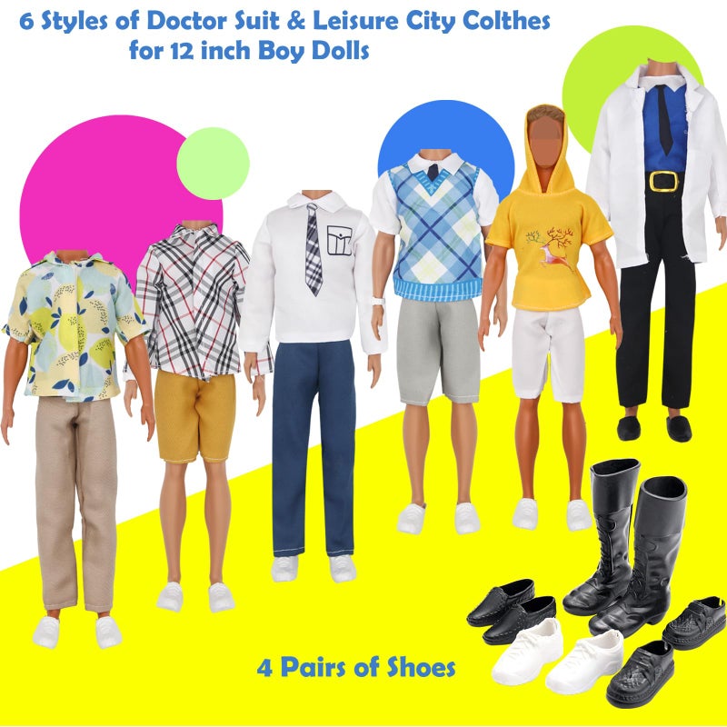 ZTWEDEN 71Pcs Doll Clothes & Accessories for 12 Inch Boy & Girl Dolls - Pet Care Set Includes 25 Wear Clothes, Shirts, Jeans, Suits, Shoes, Pet Doctor Playset, Trolley, Backpack - Image 2