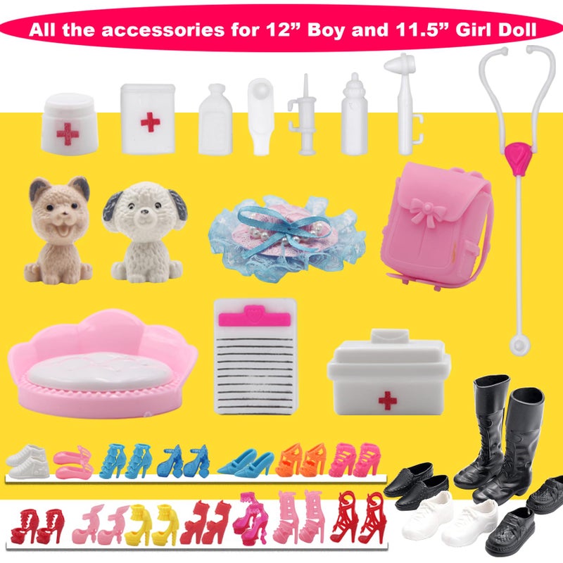ZTWEDEN 71Pcs Doll Clothes & Accessories for 12 Inch Boy & Girl Dolls - Pet Care Set Includes 25 Wear Clothes, Shirts, Jeans, Suits, Shoes, Pet Doctor Playset, Trolley, Backpack - Image 5