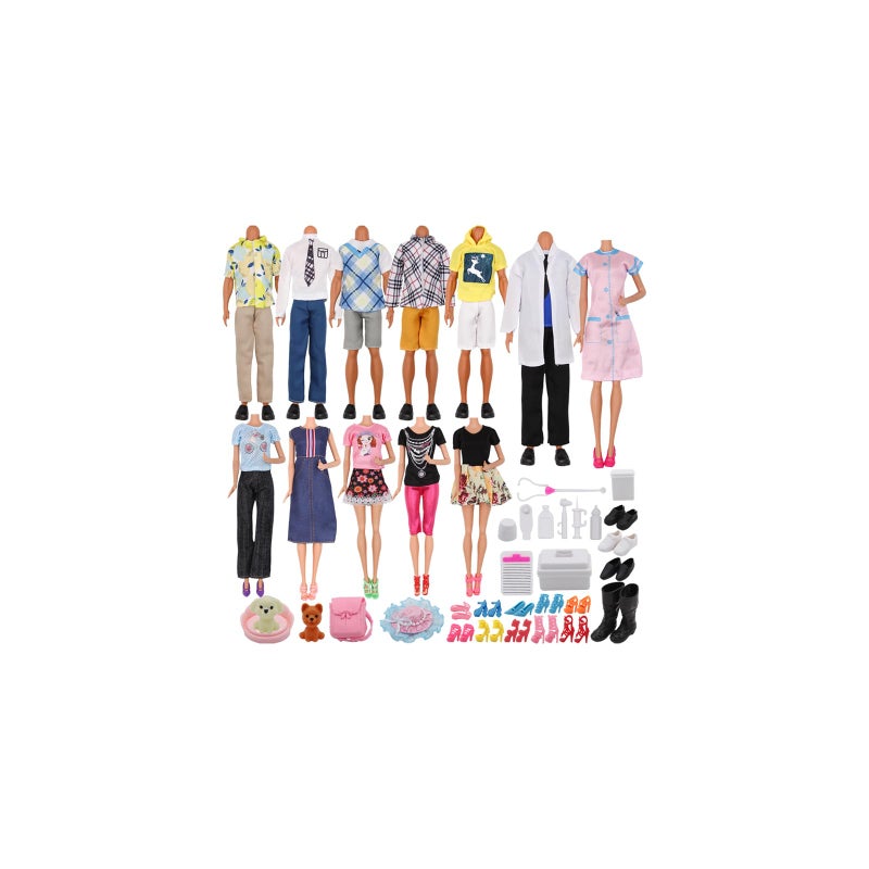 ZTWEDEN 71Pcs Doll Clothes & Accessories for 12 Inch Boy & Girl Dolls - Pet Care Set Includes 25 Wear Clothes, Shirts, Jeans, Suits, Shoes, Pet Doctor Playset, Trolley, Backpack - Image 1