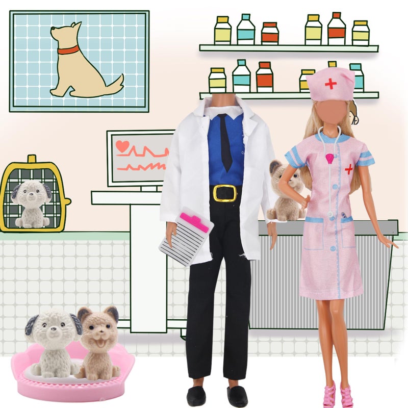 ZTWEDEN 71Pcs Doll Clothes & Accessories for 12 Inch Boy & Girl Dolls - Pet Care Set Includes 25 Wear Clothes, Shirts, Jeans, Suits, Shoes, Pet Doctor Playset, Trolley, Backpack - Image 4