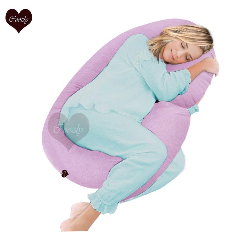 COOZLY Alpha Full Body Maternity Pillow - Maternity Pillow with Removable Cover (Cotton Pink, Cotton Cover)