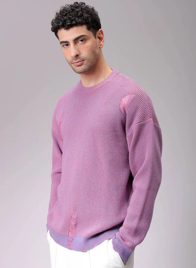 The Indian Garage Co Men Oversized Textured Crew Neck Sweater