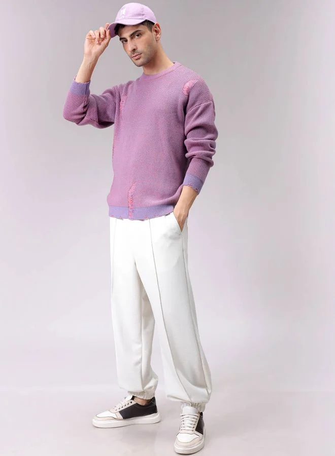 The Indian Garage Co Men Oversized Textured Crew Neck Sweater