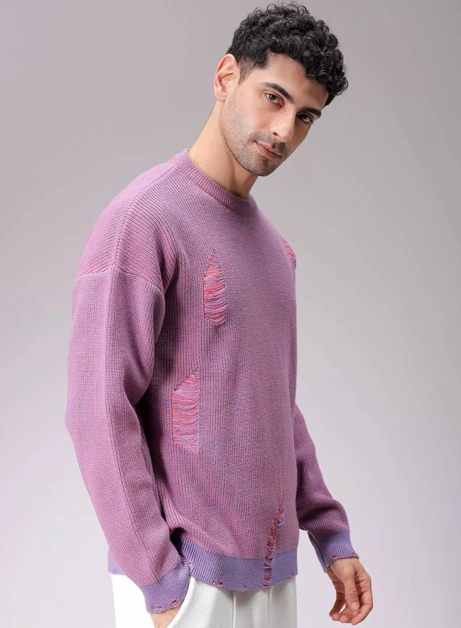 The Indian Garage Co Men Oversized Textured Crew Neck Sweater