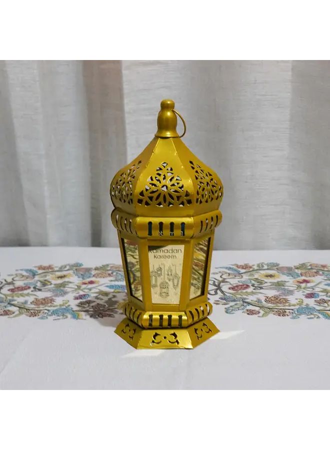 فانوس رمضان موديل FDBJ 15 مصنوع من الحديد الزهر بملمس معدني مصقول، يعمل بالبطارية - إضاءة طاولة وزينة عيد - Image 3
