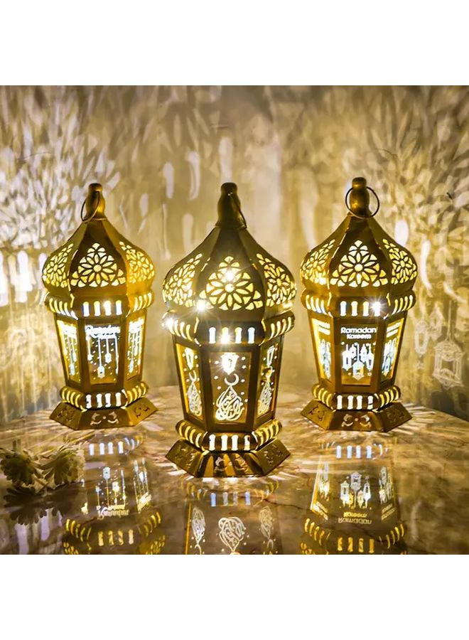 فانوس رمضان موديل FDBJ 15 مصنوع من الحديد الزهر بملمس معدني مصقول، يعمل بالبطارية - إضاءة طاولة وزينة عيد - Image 2