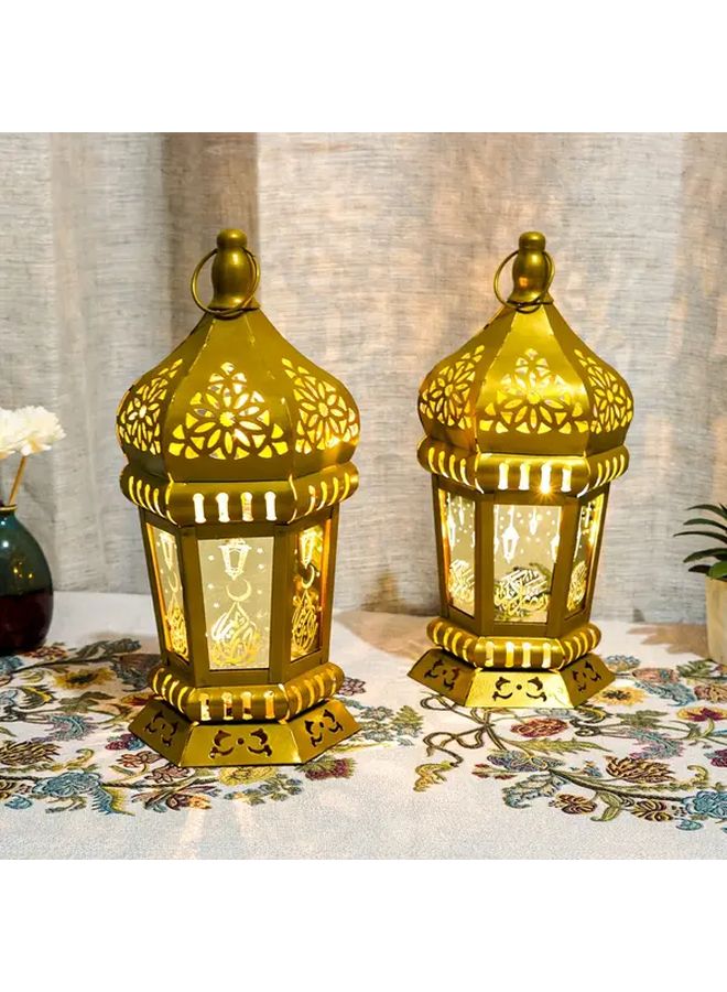 فانوس رمضان موديل FDBJ 15 مصنوع من الحديد الزهر بملمس معدني مصقول، يعمل بالبطارية - إضاءة طاولة وزينة عيد - Image 5