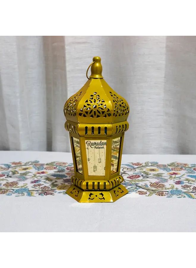 فانوس رمضان موديل FDBJ 15 مصنوع من الحديد الزهر بملمس معدني مصقول، يعمل بالبطارية - إضاءة طاولة وزينة عيد - Image 1