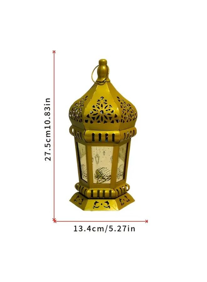 فانوس رمضان موديل FDBJ 15 مصنوع من الحديد الزهر بملمس معدني مصقول، يعمل بالبطارية - إضاءة طاولة وزينة عيد - Image 4