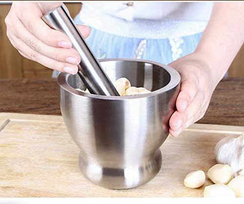 TRAY Kitchen Bright Stainless Steel Mortar and Pestle Set Kitchen Khalbatta Okhli Khal Musal Dasta Ural Kundi Sota Kharal Masher Set Spice Grinder Small Size - Image 1