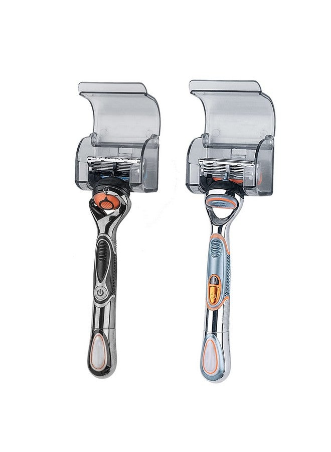 LUEXBOX 2 Pcs Plastic Razor Holders with Cover for Shower Wall, Self Adhesive Waterproof Razor Rack for Bathroom, Compatible with Fusion 5 Proglide, Mach 3 Classic(Grey) - Image 1