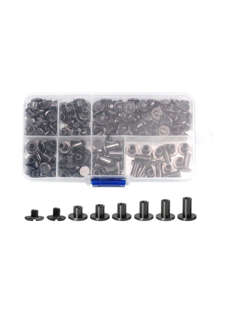 SOLARAE 90 Sets Screws Assorted Kit, 6 Sizes of Round Flat Head Leather Rivets Metal Screw Studs for DIY Leather Craft and Bookbinding (M5 X 4, 5, 6, 8, 10, 12) (Black) - Image 1