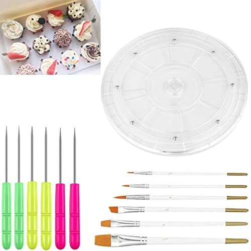 PKEAFC Cookie Decorating Kit Supplies 8 Inch Including 1 Acrylic Turntable, 6 Decoration Brushes 6 Scribe Needle, Cookie Turntable Decorating - Image 1