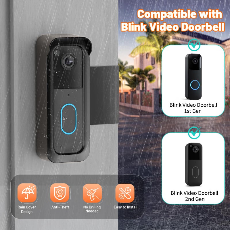 Satisure Blink Doorbell Mount, 2nd Gen Anti-Theft Blink Doorbell Camera Mount No Drilling with Rain Cover, Fit for Blink Video Doorbell 1st & 2nd Gen, No Block Sensor & Night Vision - Image 4