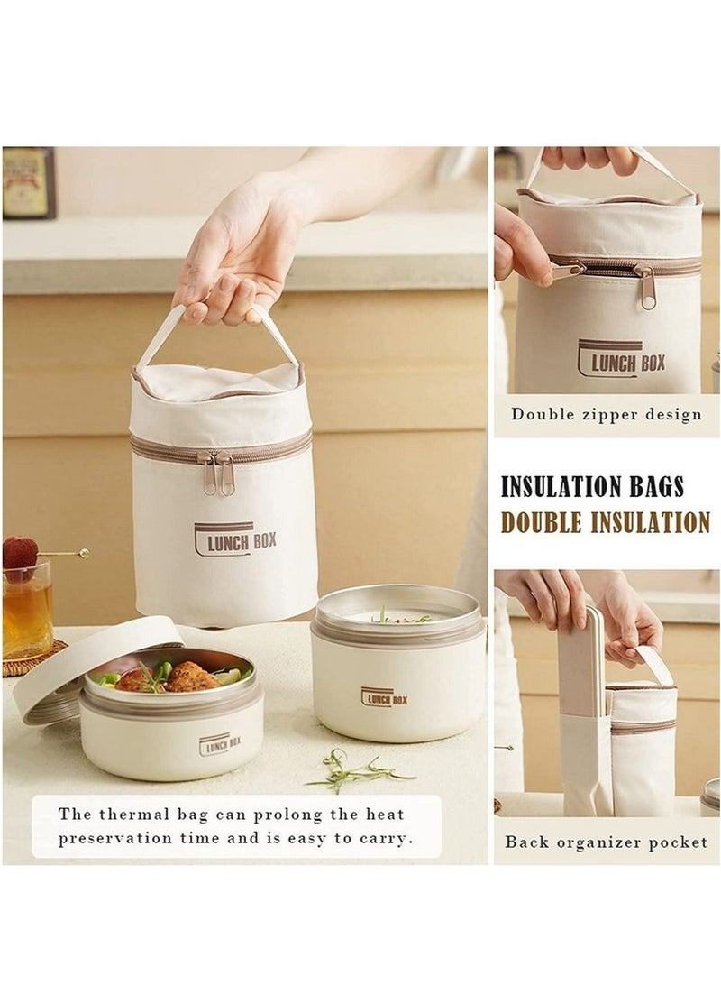 مجموعة صناديق غداء عازلة ذات حزمتين مع كيس غداء (باللون البيجي) - Image 3