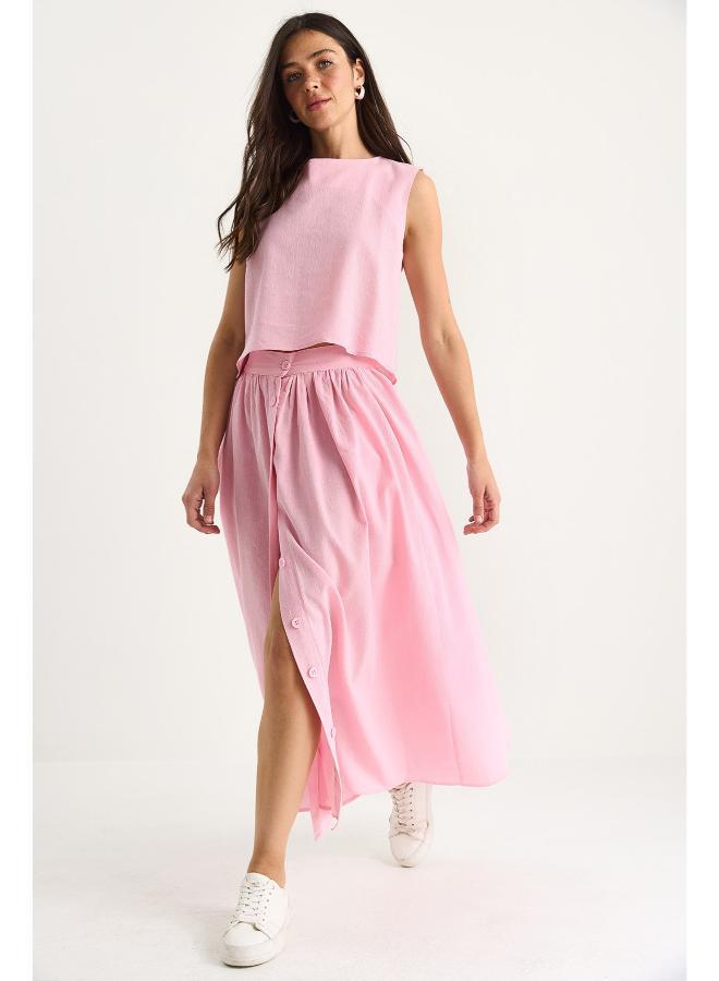 Ginger Button Up Tank Top & Skirt Coord Set - Image 3