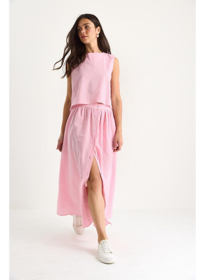 Ginger Button Up Tank Top & Skirt Coord Set - Image 4