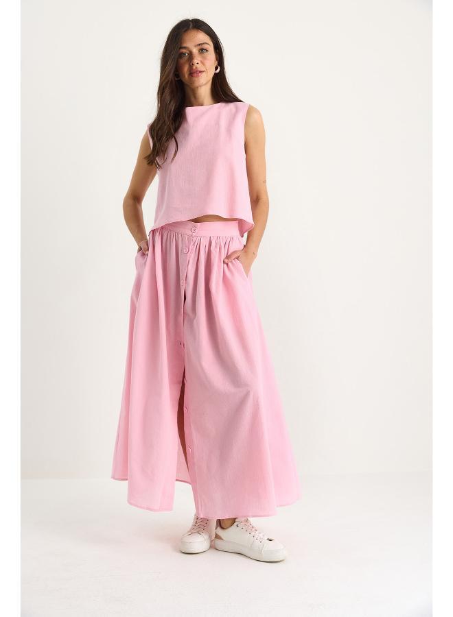 Ginger Button Up Tank Top & Skirt Coord Set - Image 1